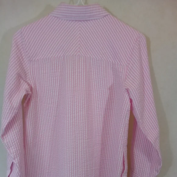 VTG Joan Rivers L/S Pink White Stripe Seersucker Button Down Shirt Blouse XXSP - Picture 4 of 5